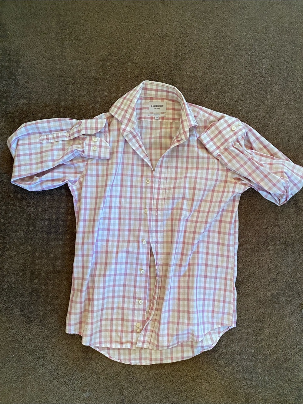 Ledbury Men's Medium Pink Plaid Cotton Button-Down Shirt